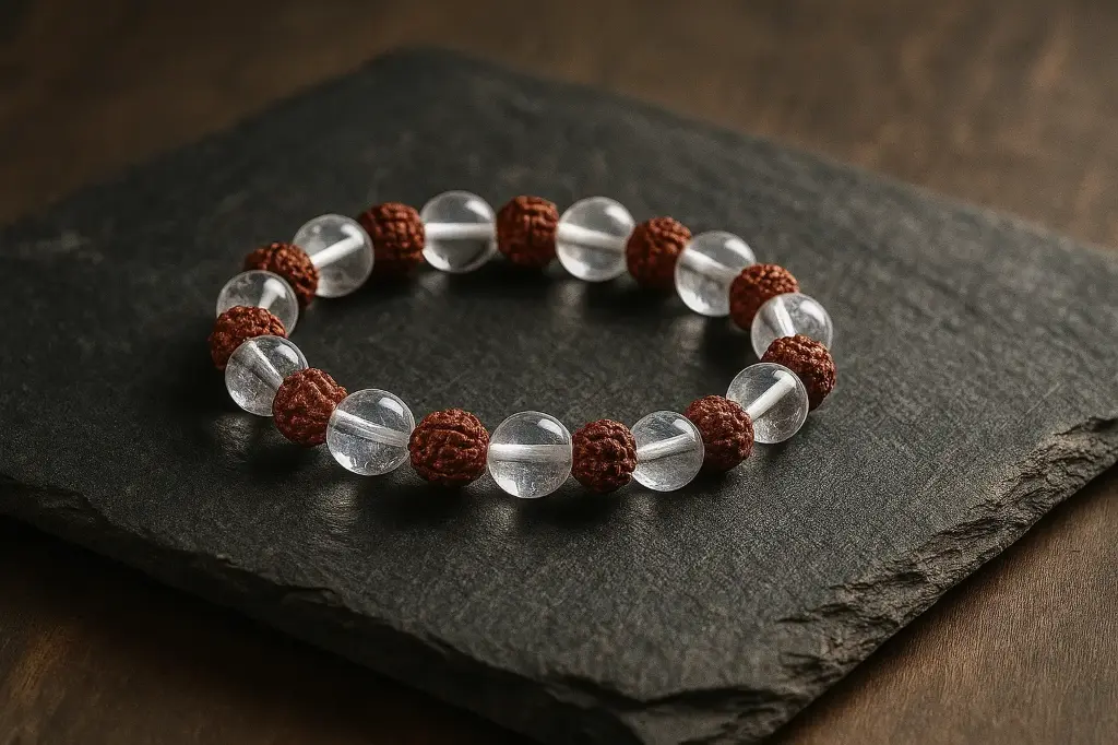 Rudraksh+clear quartz bracelet